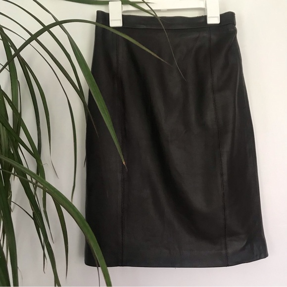PAMELA McCoy Women's 100% Leather Brown Slit Pencil Tailored Skirt Size XS - Picture 10 of 15